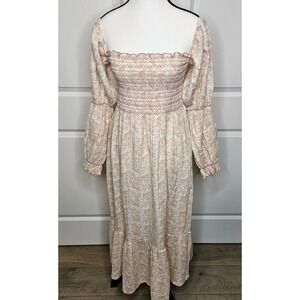 Nothing Fits But Smocked Bodice Dress Maternity New Mom Longsleeve Size M/L Midi